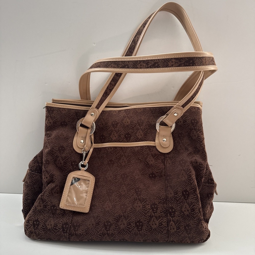 Anne Klein Iconic Lion Logo Print Tote Shoulder Bag Large City Chic Brown Tan